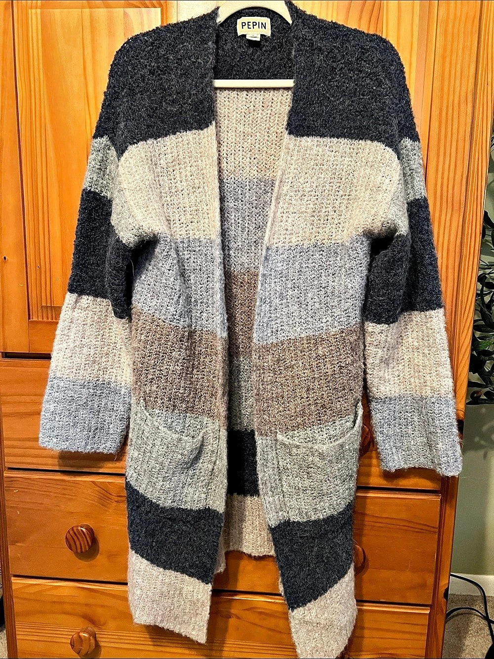 Pepin Striped Open Cardigan Color Block Gray & Black